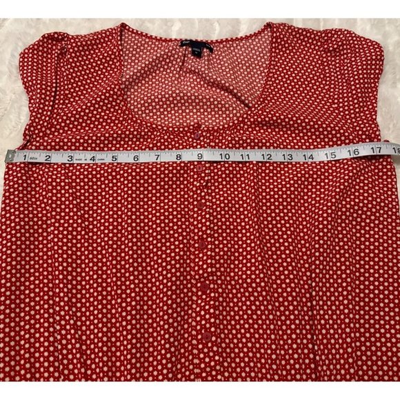 Gap Blouson Stretch Dress Red w/Side Pockets Geometric 100% Rayon Junior Size M - Picture 10 of 15